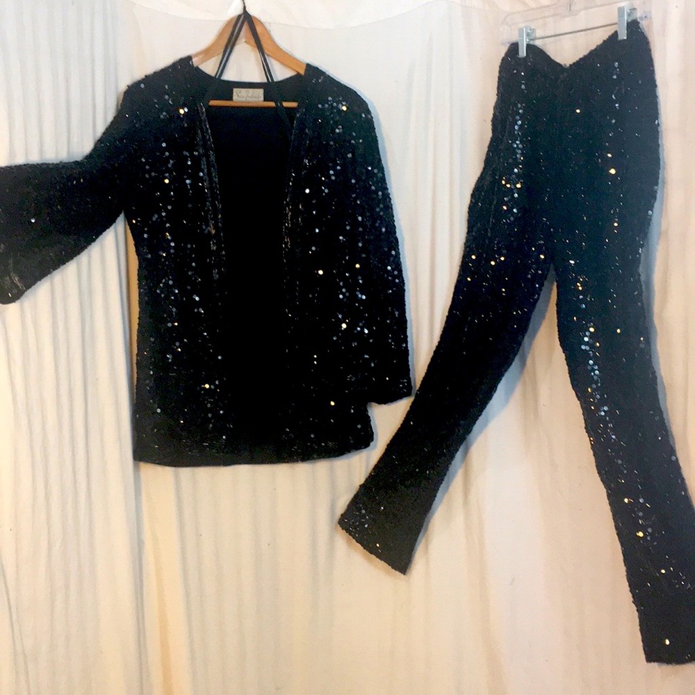 Vintage Fabulous Sara Fredrick’s Beaded and Sequin Pant and Cardigan Jacket